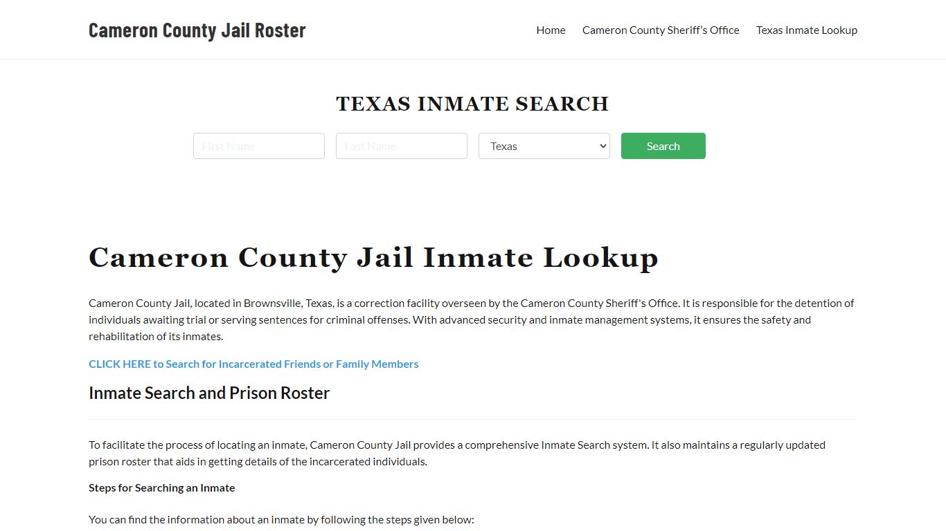 Cameron County Jail Roster Lookup, TX, Inmate Search